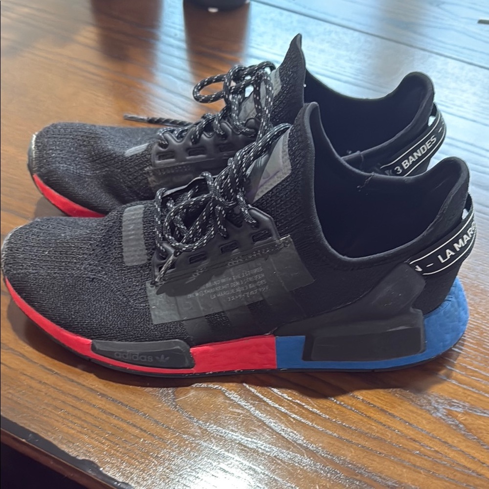 Men’s Adidas NMD R1 Black with Red and Blue Highlights